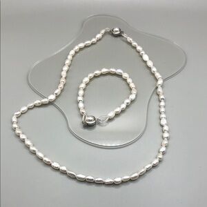 Freshwater potato ring baroque pearls jewelry set necklace and bracelet-classy